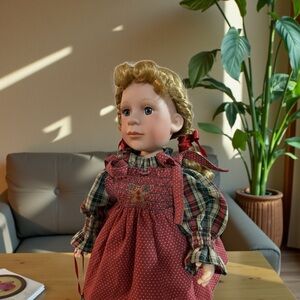 Plaid Dress Doll with Blonde Hair